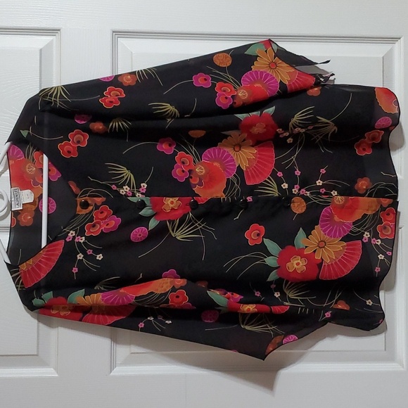 Lauren Lee Tops - Lauren Lee Women's Black Floral Semi Sheer Button Front Blouse Size 16